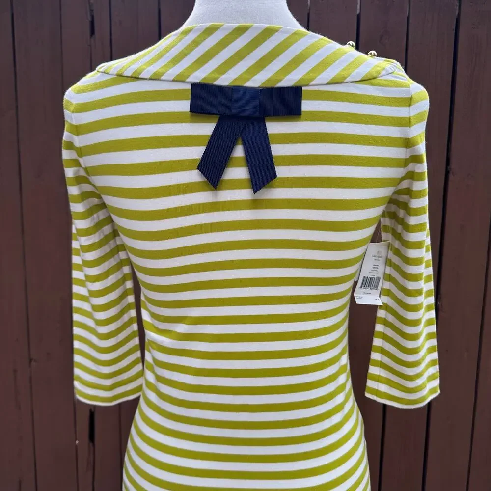 Kate Spade New York Green & White Striped Boatneck Top Bow Back XXS NWT